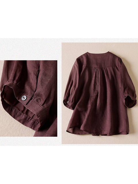 Women's V Neck Cotton and Linen Shirt